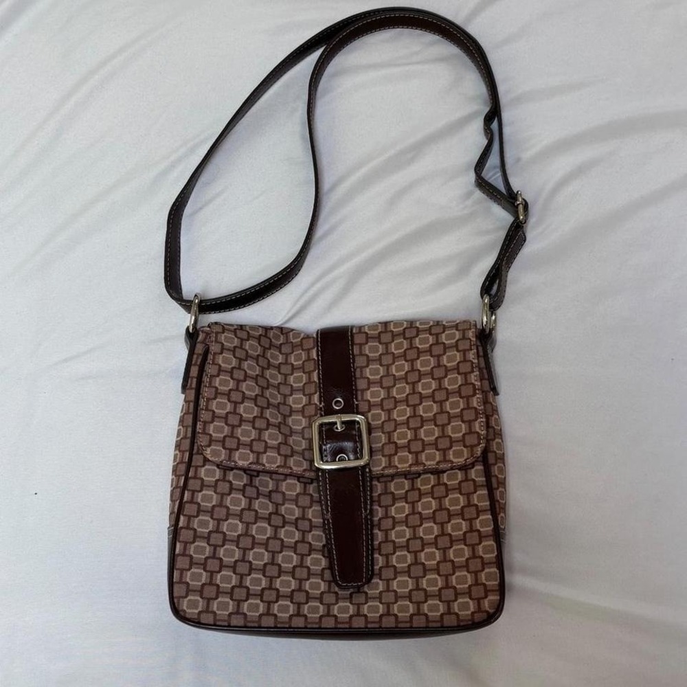 Tan Brown Nine West Geometric‎ Square Crossbody to Shoulder Bag Purse Y2K Square